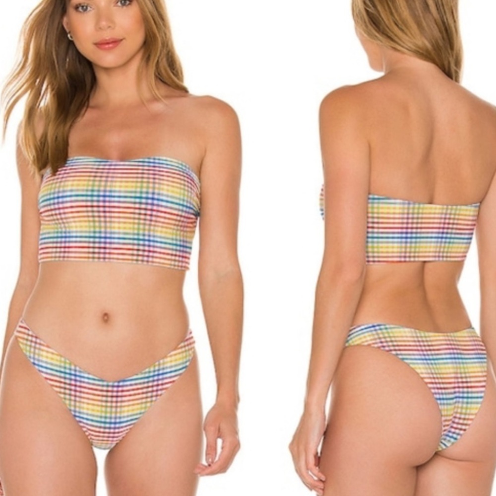 Onia Multi Plaid Bikini Top
